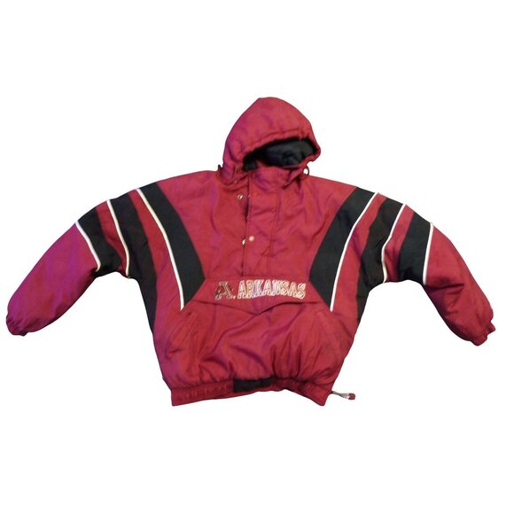 Arkansas Razorbacks 90s Starter Jacket w/hood NCAA Football Size L vintage - Picture 1 of 14